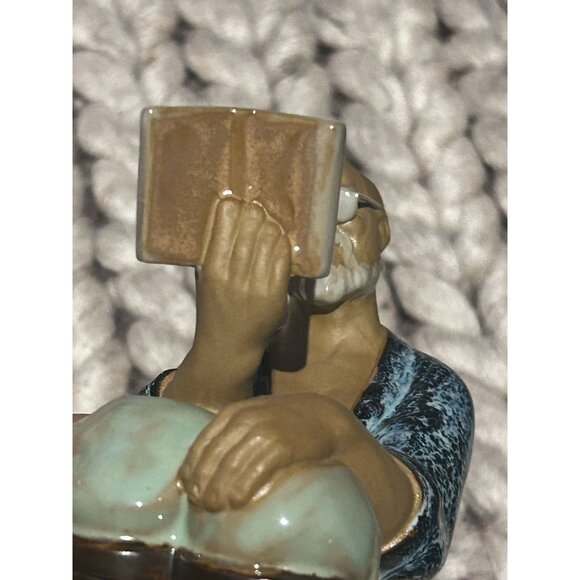 Vintage Chinese Shiwan Mudman Figurines Reading a Book 1900's Décor - Picture 3 of 7